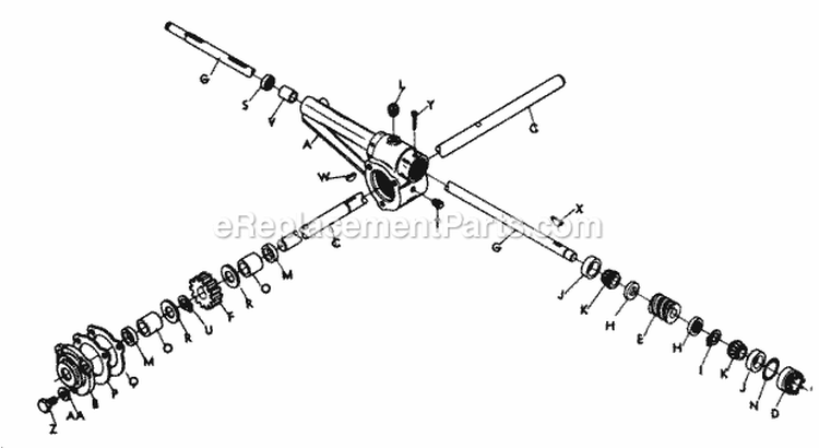 Gear Case Assembly Diagram and Parts List for 2650B 300000001-399999999 - 1973 Lawn Boy Snow Blower